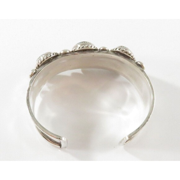 Stunning Sterling Silver Triple Blue Gem Turquoise Navajo Style Unsigned Cuff - Picture 7 of 12